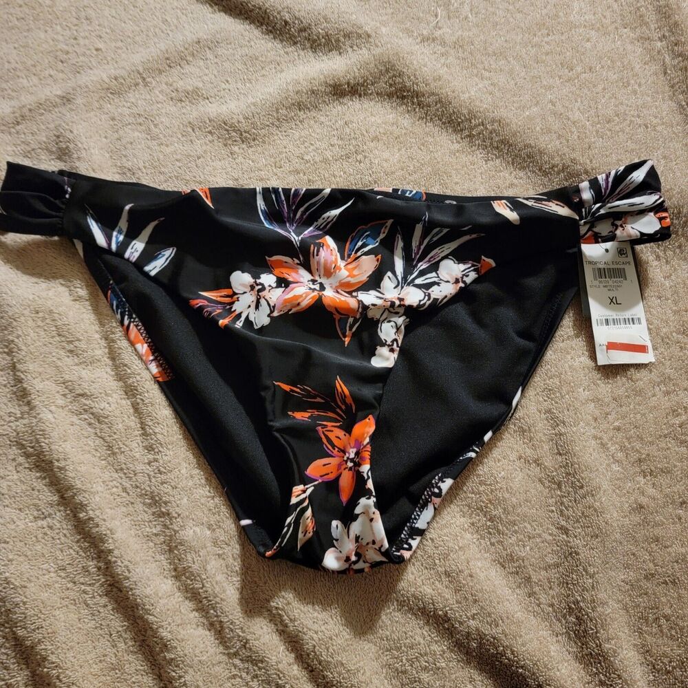Bar III BLACK MULTI Floral-Print Hipster Bikini Swim Bottom, Size‎ XL NWT